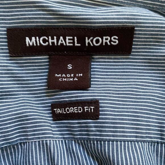 Michael Kors Men’s Tailored Fit Button Down Shirt Blue Gray Micro Stripe Small - Picture 6 of 8